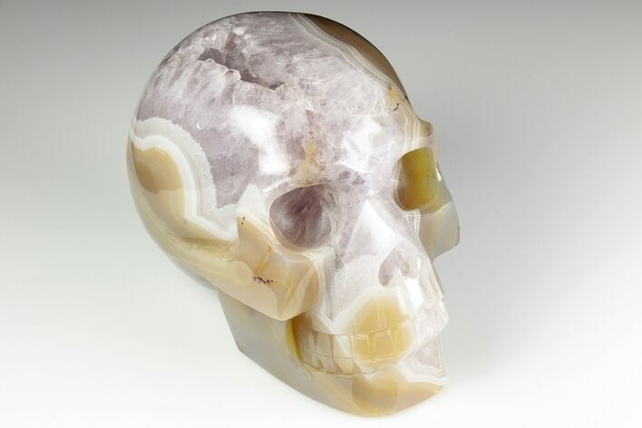 Polished Banded Agate Skull with Amethyst Crystal Pocket #190431